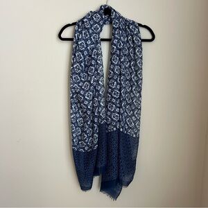 Charming Charlie Blue & White Light Weight Wrap Scarf Shawl with Fringe Ends
